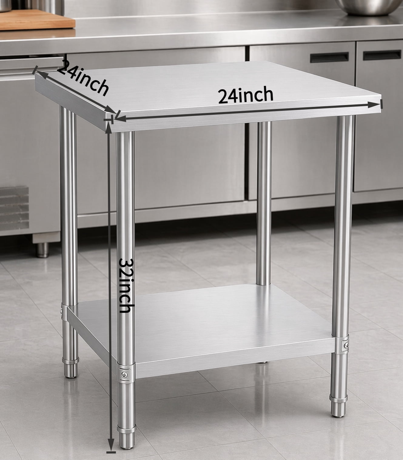GARITIN 24 x 24 Inch Commercial Work Table, Stainless Steel Kitchen Prep Table with Under Shelf for Restaurant & Home, Silver