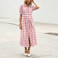 thumbnail image 3 of WAGUTH Women's Plaid Shirt Dresses Puff Short Sleeve Button Down Midi Dress with Belt & Pocket Casual Summer A-Line Dresses, 3 of 6
