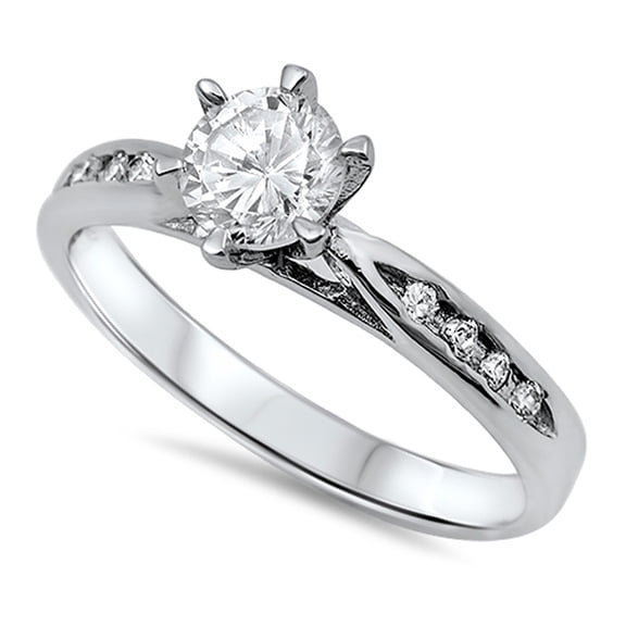 CHOOSE YOUR COLOR Clear CZ Solitaire Ring .925 Sterling Silver Band White Jewelry Female Size 7