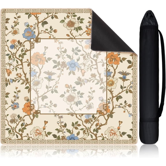 White Chinoiserie Mahjong Mat 31.5 x 31.5in, Non-Slip Noise-Reducing for Mahjong & Table Games