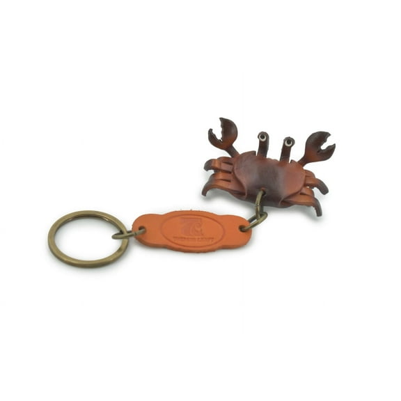 Crab, Key Chain, Leather, Marine Crustaceans, Brown, Hand Made, Keychain, Thailand, Key Fob, Keys, Lifelike Model, Gift, 2" THL06 BB69