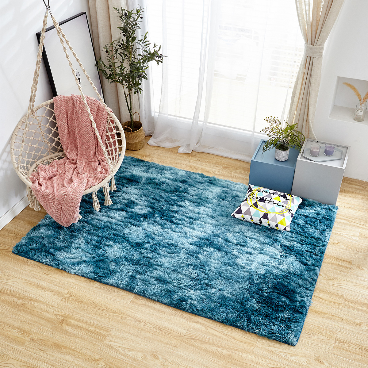 47"x79" Soft Shag Area Rug Antiskid Shaggy Carpet Washable Floor Mat