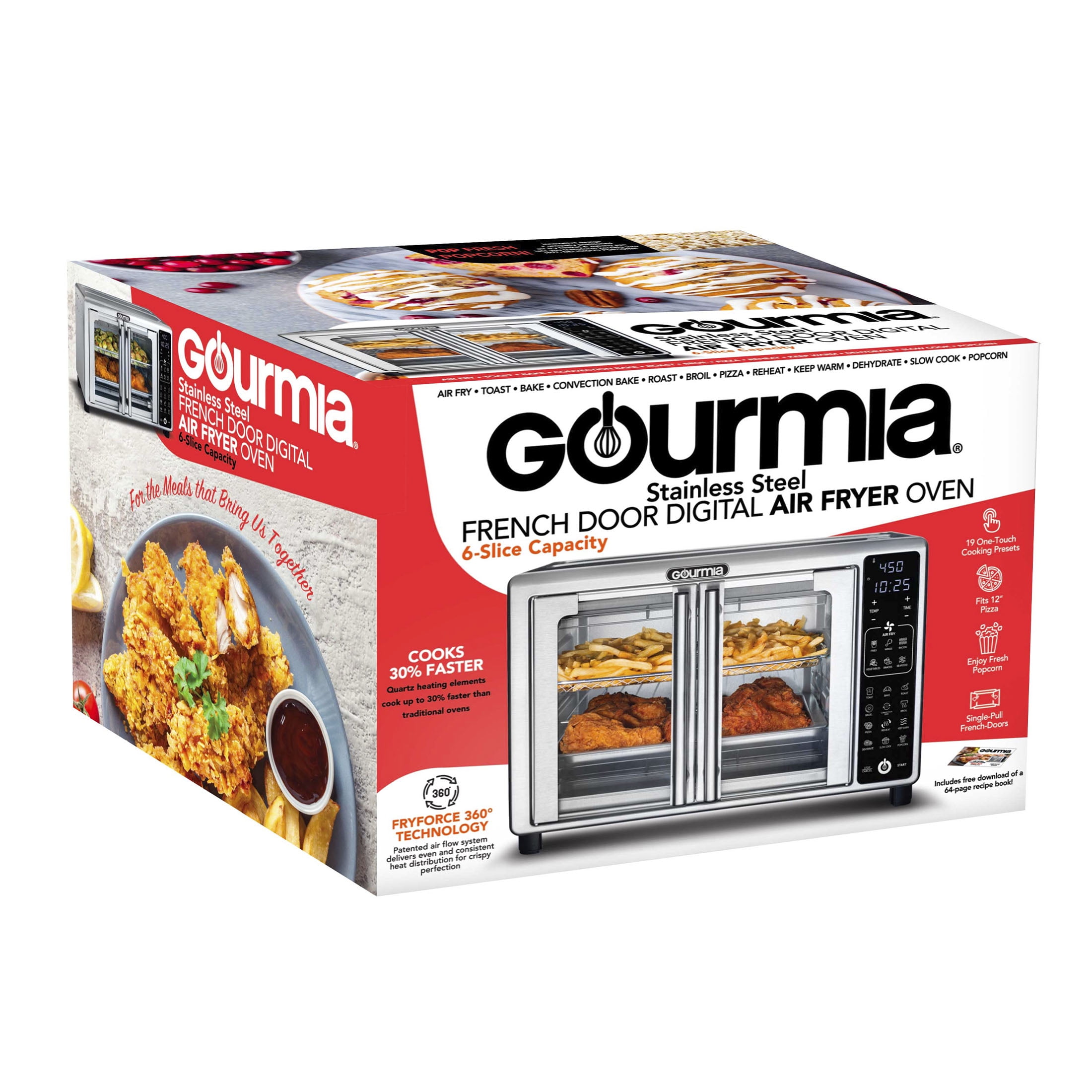 Meet the Gourmia 6-Slice Digital Air Fryer Oven with 19 Presets &  Single-Pull French Doors 