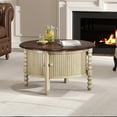 thumbnail image 5 of Harper & Bright Designs Mid Century Round Coffee Table with Storage, Vintage Center Table with Sliding Door, Wood Fluted End Table for living Room, Beige and Espresso, 5 of 20