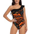 thumbnail image 1 of Winging It ( Orange ) One Piece Swimsuit Women Ruffle Monokini Shoulder Swimsuit Bathing Suit Swim Wear Orange Monarch, 1 of 5