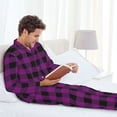 thumbnail image 4 of Wukai Purple Black Plaid Men's Long-Sleeve Pajama Set - Comfortable Sleepwear with Button-Down Shirt and Pants-Small, 4 of 6