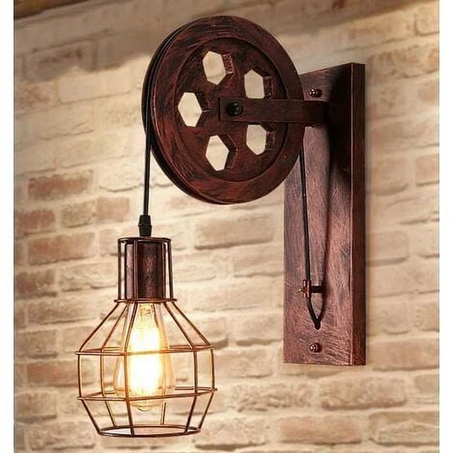 Lámpara de pared rústica con interruptor de atenuación, lámpara de pared industrial de mediados de siglo para mesita de noche de dormitorio de granja, luces de pared de hierro con altura de