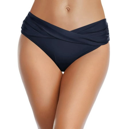 Aayomet Women s Bikini Bottom Twist Front Cheeky Swimsuit Ruched Bathing Suit Bottoms (Navy  M)