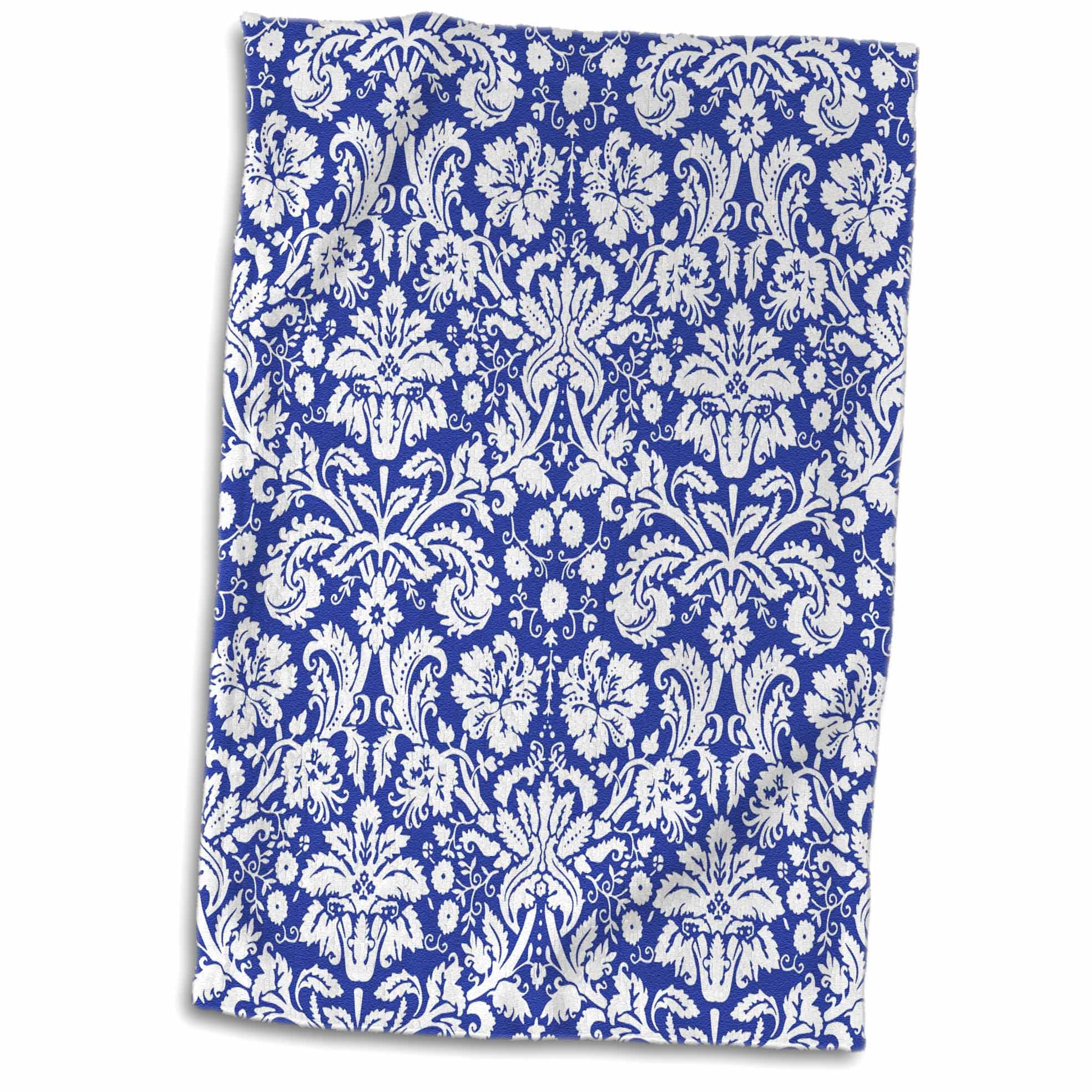 3dRose Royal blue and white damask pattern stylish elegant Victorian