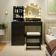 thumbnail image 4 of Costway Vanity Set with Mirror and Lights Dressing Table and Chair 4 Drawers 3 Open Shelves Black, 4 of 10