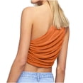 thumbnail image 4 of Women's Summer One Shoulder Crop Tops Sleeveless Solid Color Ruched Tank Tops Vest Blouses for Beach, Holiday, 4 of 7