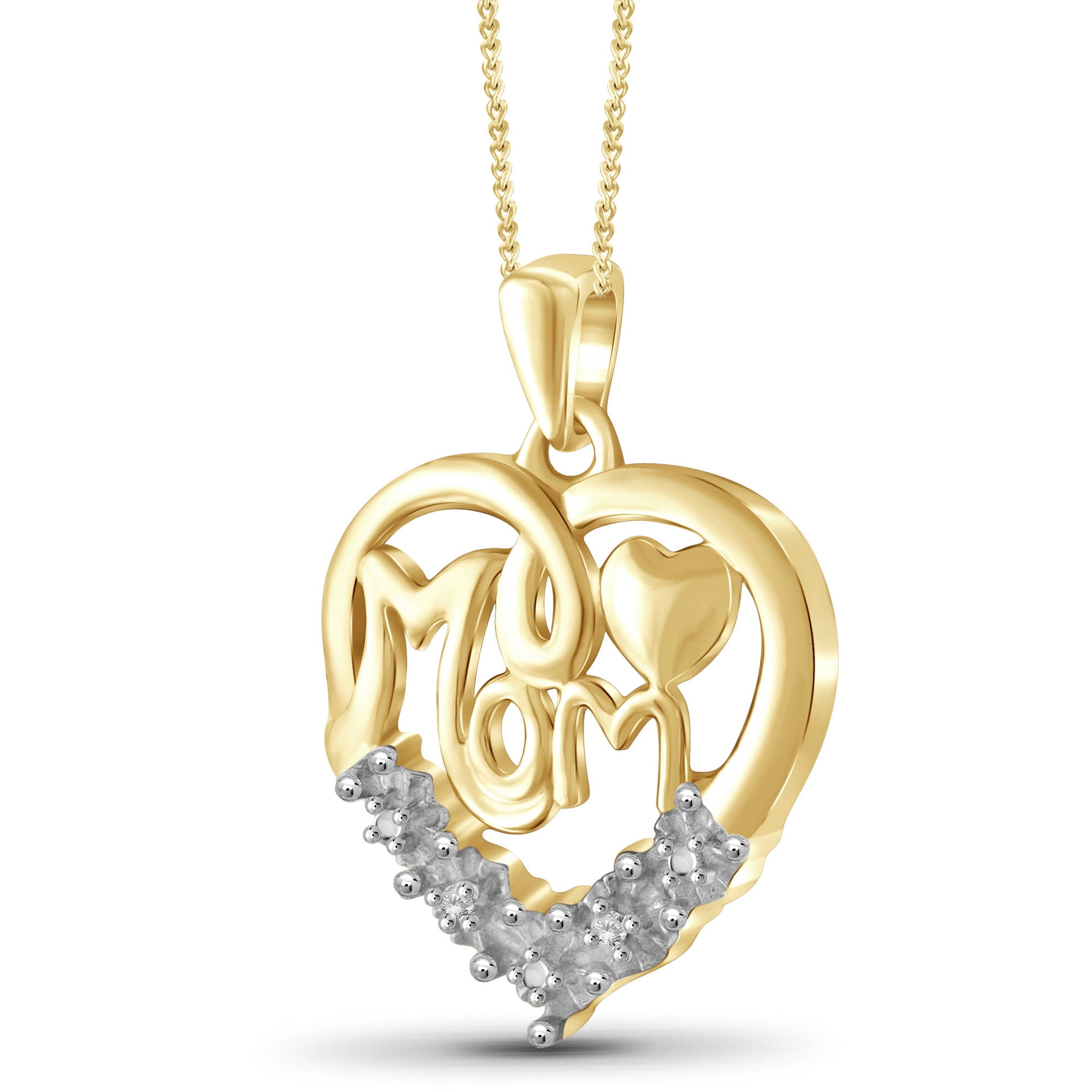 JewelersClub Mom Necklace 14K Gold Plated Necklace for Women – Beautiful Accent White Diamonds + 14K Gold Plated Mother Daughter Necklace – Mothers Day Gifts Necklaces for Women