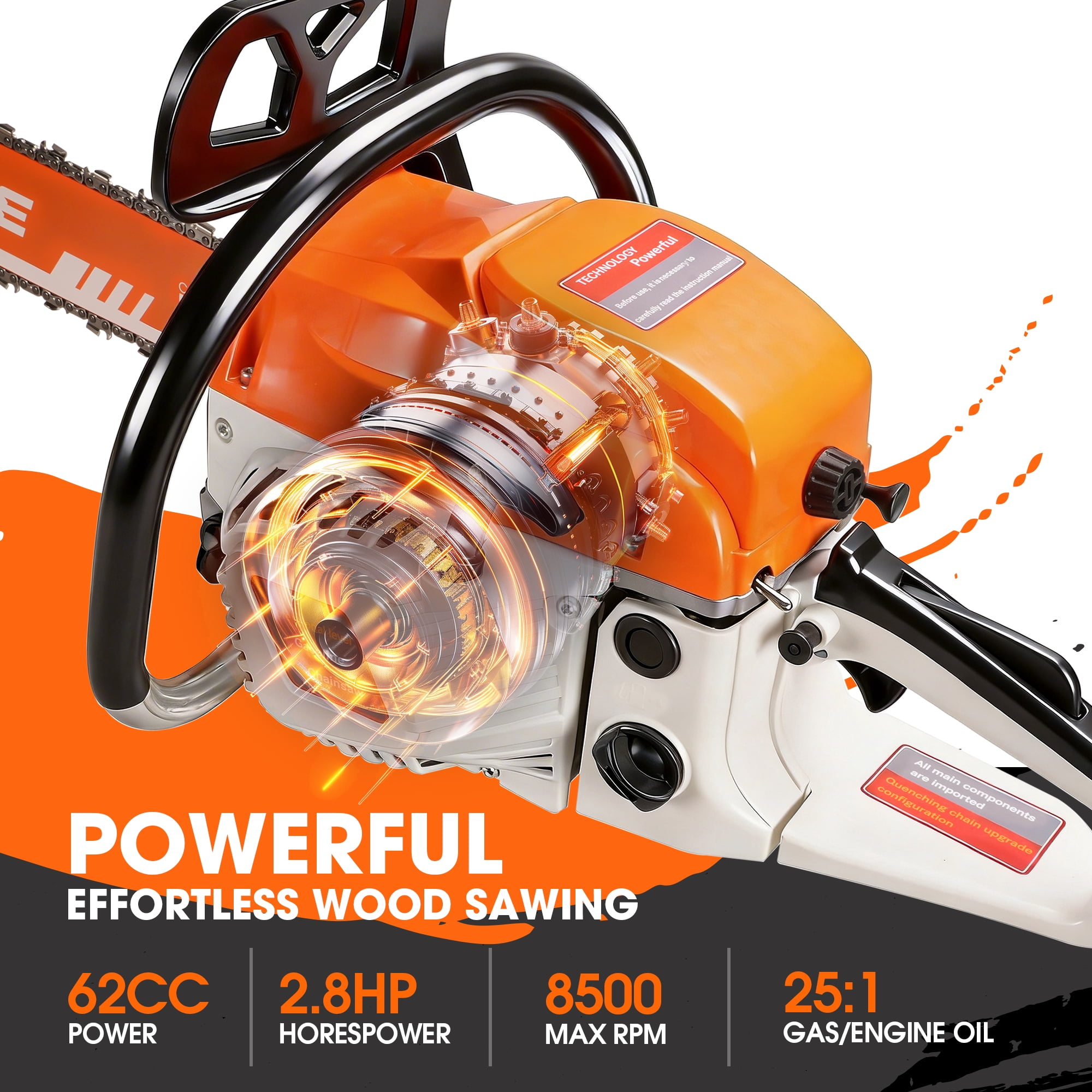 Gasoline Chain Saw  60CC 20-inch Saw Chain, Cutting Tool, EfficientWood Cutting, Logging And Ranch, Farm Durable Design, Silent Design Safe To Use,Shockproof Handle