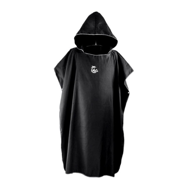 Poncho de surf de poliéster, bata cambiadora, secado rápido, ligero, suave, parte delantera de microfibra Negro