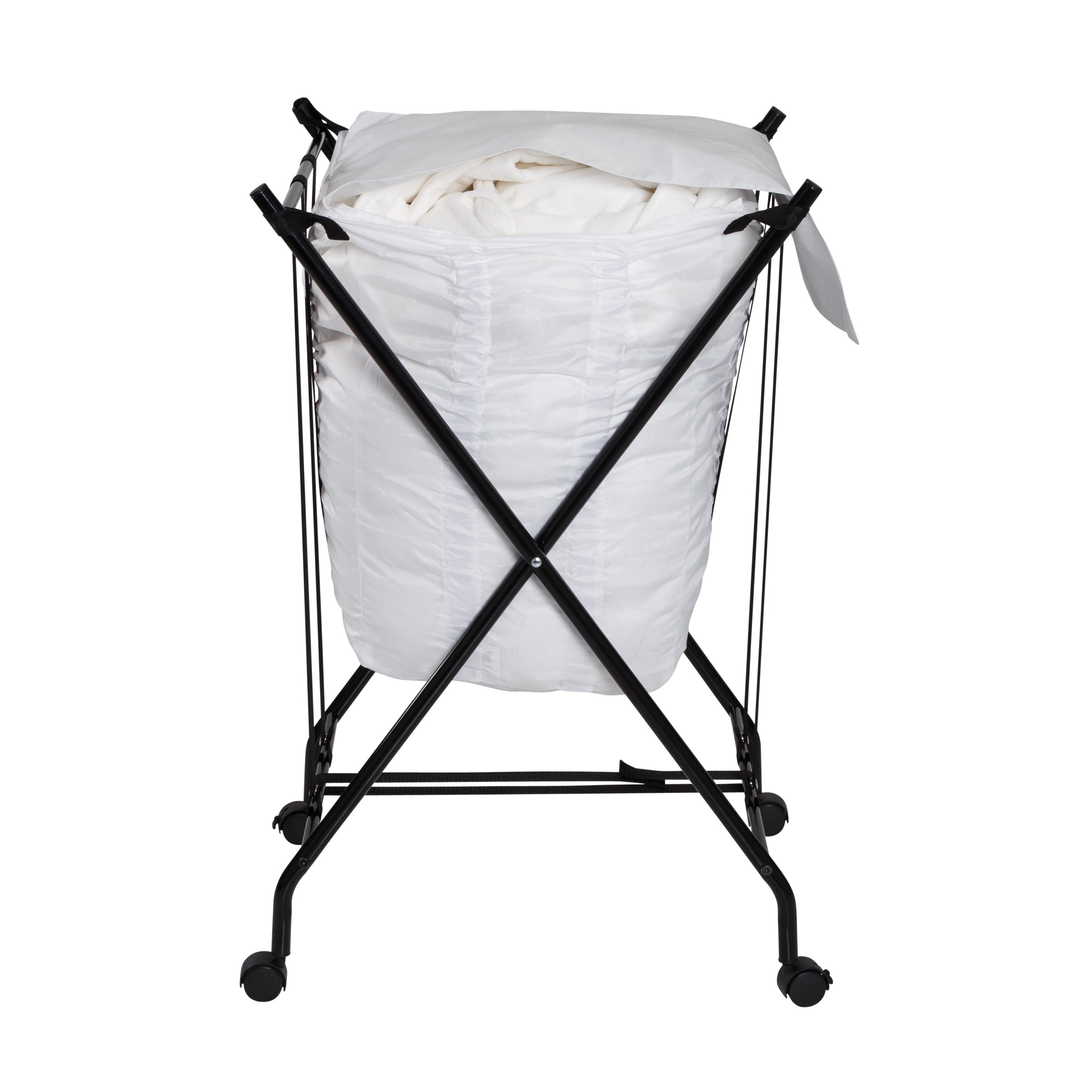 Honey-Can-Do Steel Folding No Bend Lifting Laundry Hamper with Removable Polycotton Bag, White/Black