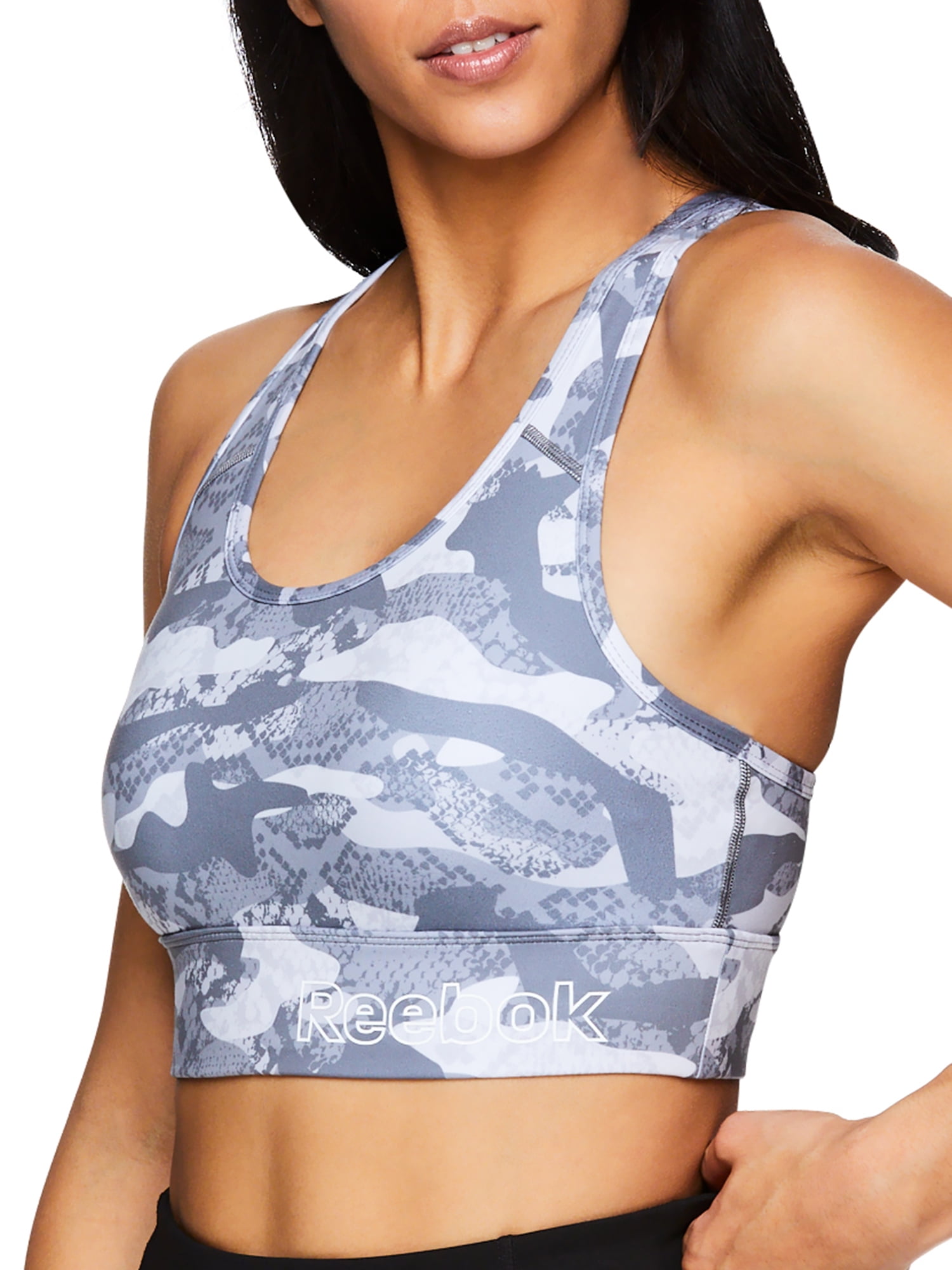 Reebok Womens Essential Print Sports Bra with Back Pocket and Removable Cups, Sizes XS-XXXL