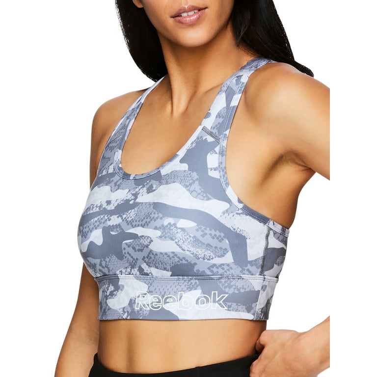 Reebok Womens Essential Print Sports Bra with Back Pocket and