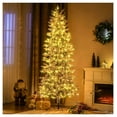 thumbnail image 2 of 7.5ft Pre Lit Flocked Christmas Tree, Warm Yellow Lights, Auto Open, Indoor Holiday Tree with Steel Base & Replacement Bulbs, 2 of 9