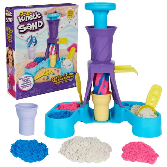 Kinetic Sand, Soft Serve Station with 14oz Play Sand, 2 Ice Cream Cones & 2 Tools