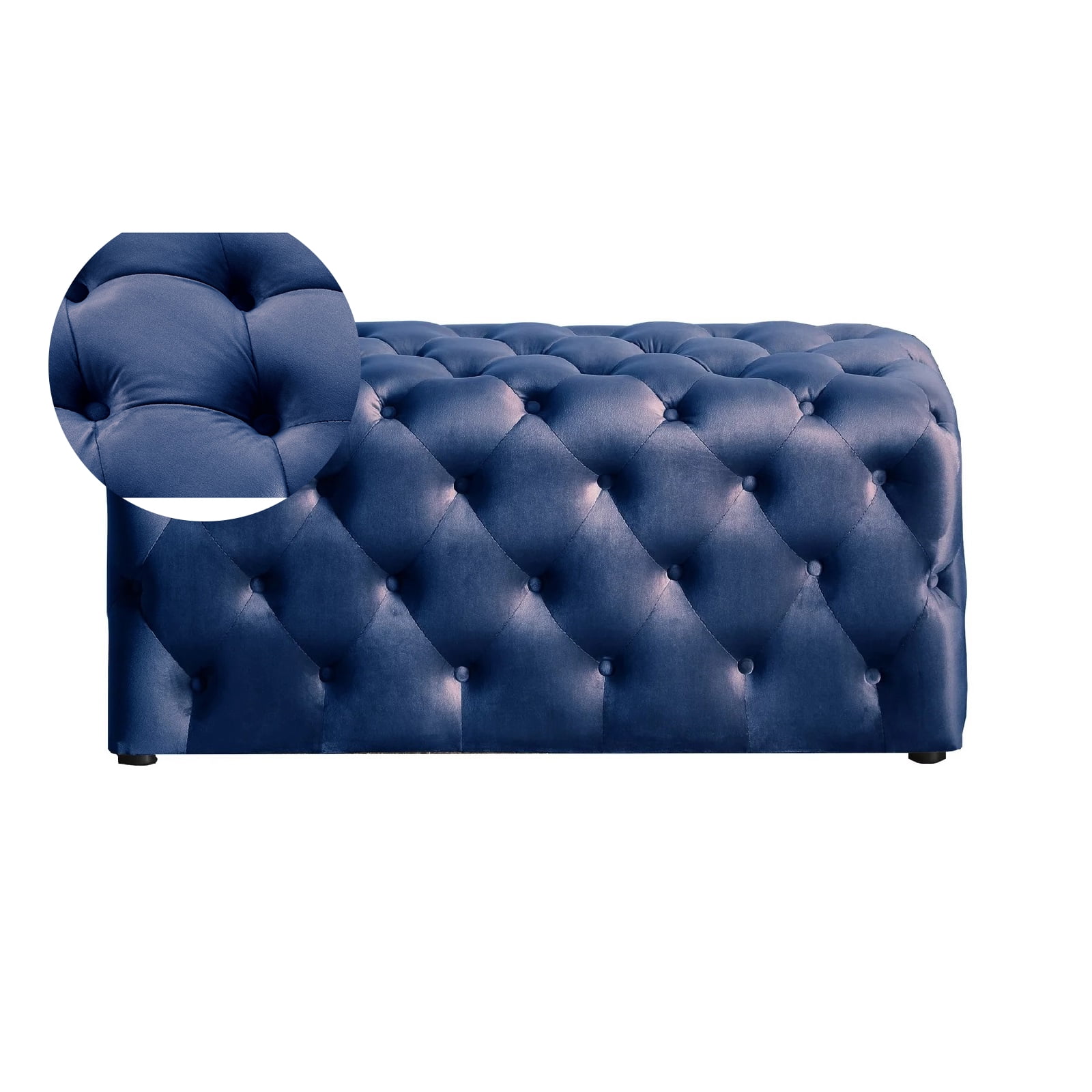 Nathaniel Home Deep Button Tufted Microfiber Ottoman, Upholstered Rectangle Ottoman Seat, for End of Bed Blue