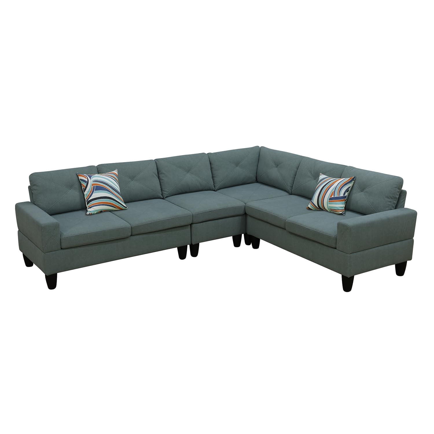 4-Piece Couch Living Room Sofa Set, 6 Seater Modular Sectional Couch L Shaped Corner Sofa, Dendrobium Green
