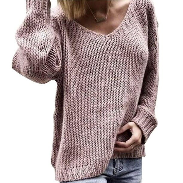 Jumpingount Sueter de manga larga con cuello para mujer y adolescente camisa de punto basica calida para mujer ropa de moda accesorios Prendas para la parte del cuerpo XXL Rosa Jumpingount AP009144 14