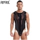 thumbnail image 2 of Body de charol para hombre, lencería de una pieza con aspecto húmedo, ropa para discoteca Rave, traje de leotardo con entrepierna abotonada de malla, monos ajustados, 2 of 5