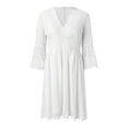 thumbnail image 4 of Kcodviy Robe Maxi Décontractée 3/4 Unie pour Femme, Robe à Manches, Col en V, Robe Longue pour Femme, Dentelle Ajourée, Manches Évasées, Robe Ample, 4 of 5