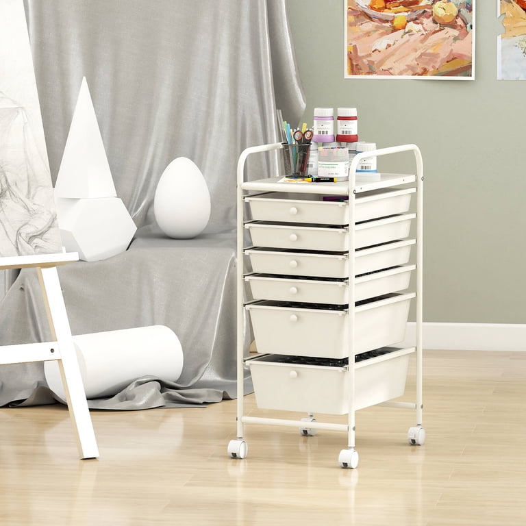 Costway 6-Drawer Rolling Storage Cart, White photo 5