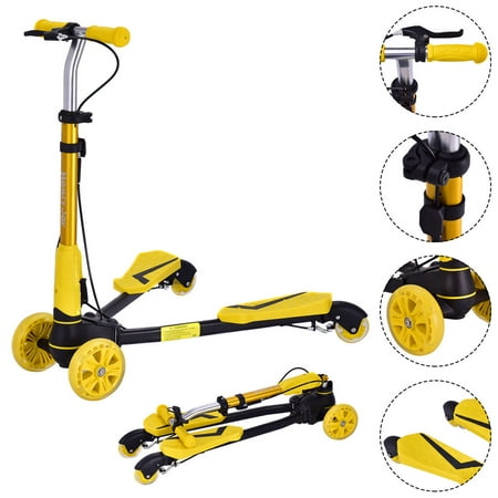 Four Wheel Scooter - Costway 4 Light Up Wheels Foldable Swing Frog Scooter w Height Adjustable Handlebar