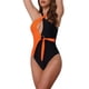 thumbnail image 4 of INSPIRE CHIC Conjunto de Bikini Monokini de Bloque de Color para Mujeres, Traje de Baño de 1 Pieza con Anillo en O y Lazos Lateral, Traje de Baño Strappy Grande Negro Naranja Fluorescente, 4 of 5