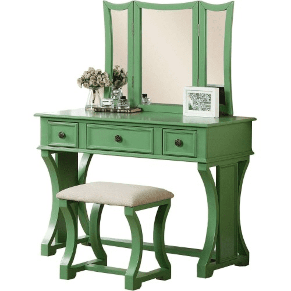 Unique Modern Bedroom Vanity Set w Stool Foldable Mirror Drawers Apple