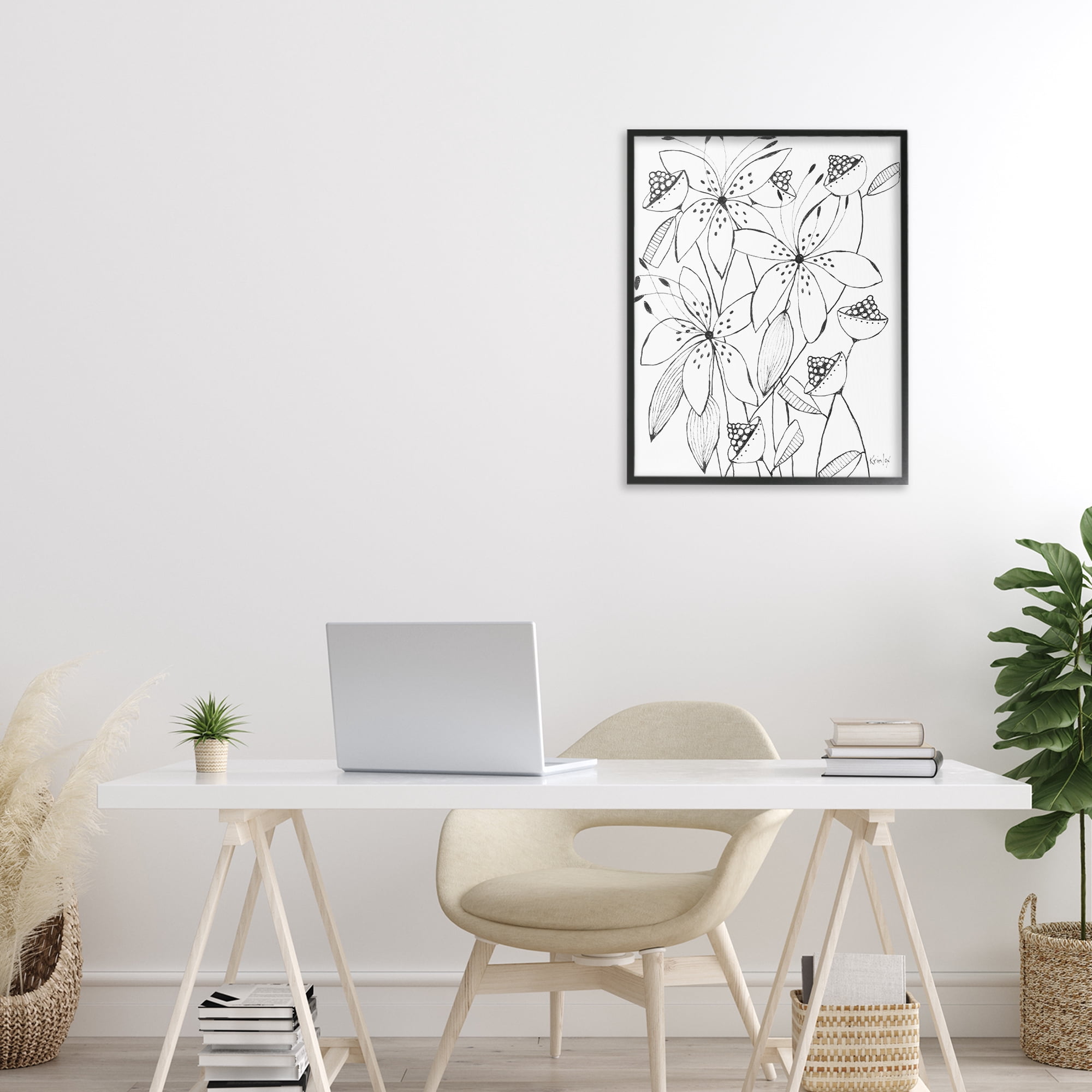 Stupell Industries Open Blooms Outline Black Framed Giclee Art, design by Krinlox