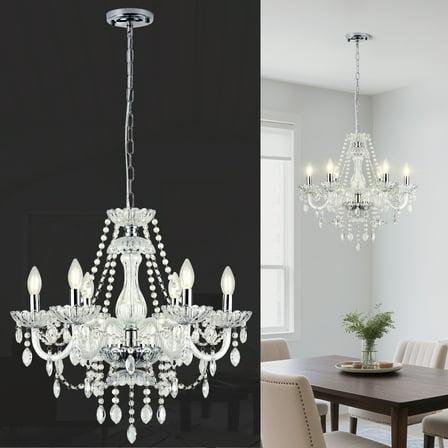 Crystal Chandelier for Dining Room,Modern K9 Crystal Glass Pendant Light 6 E12 Bulbs Ceiling Lighting for Kitchen Living Room Bedroom Entryway