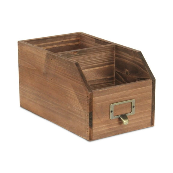 Wooden Organizational Box With 2 Storage Compartments And Label Slot
