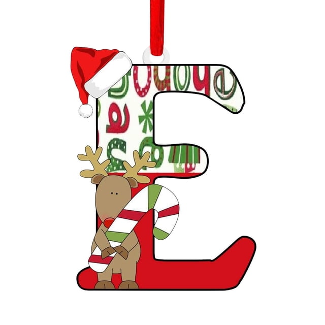 Juego de 26 adornos navideños con letras | Colgantes acrílicos planos con letras del alfabeto | Adornos navideños de madera roja | Decoración navideña personalizada para casa, oficina o fiesta