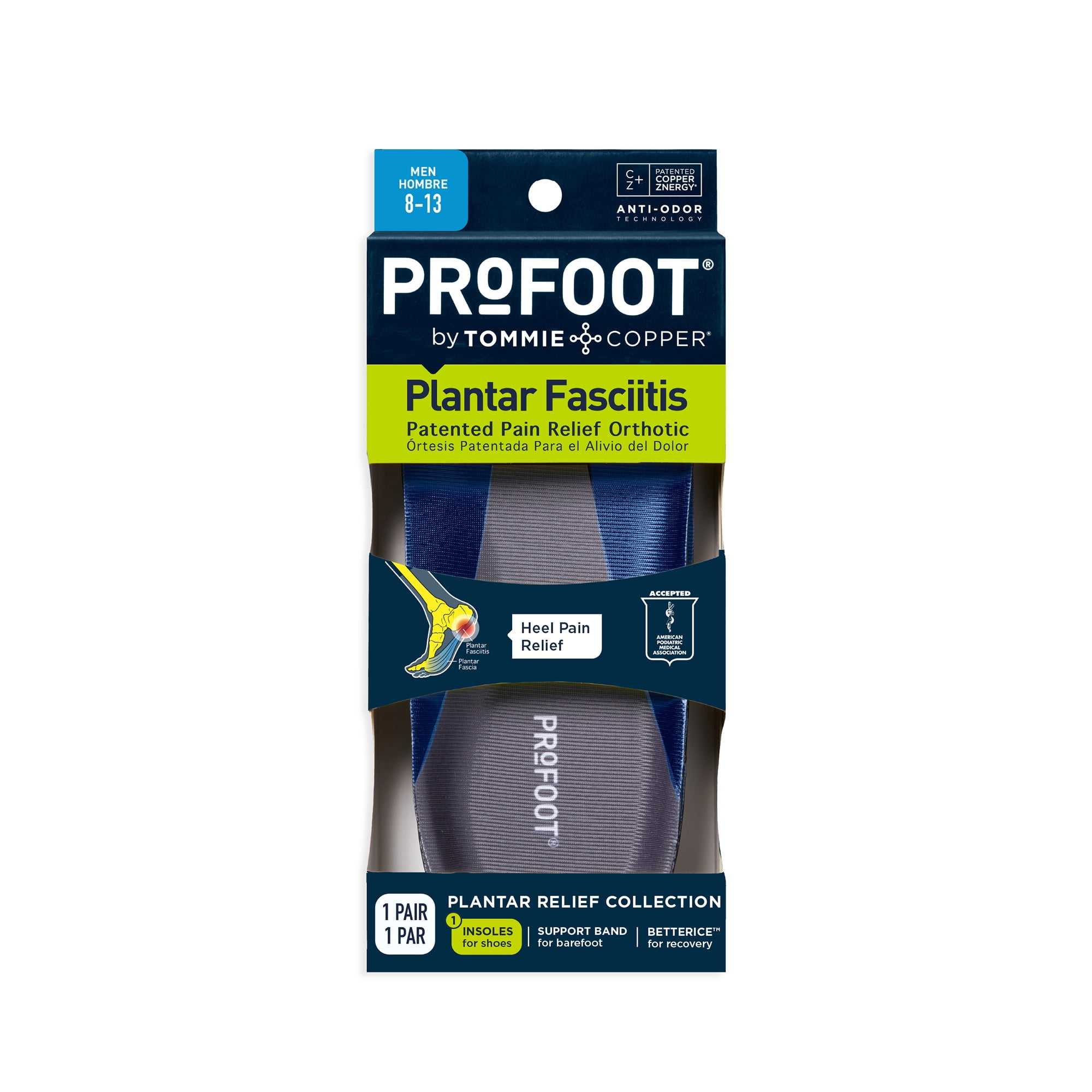 (3 pack) ProFoot Plantar Fasciitis Orthotic Insoles, Mens 8-13, 1 Pair