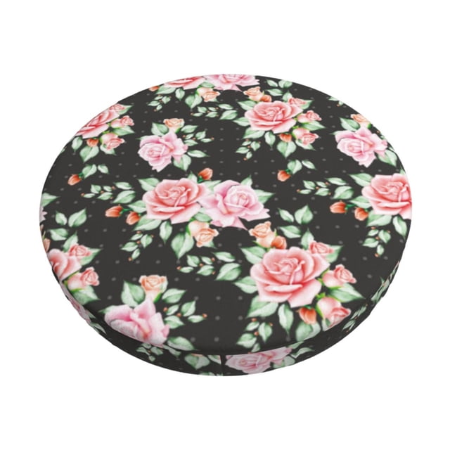 Balery Rose Flowers Fundas de asiento para taburete de bar redondo de tela de terciopelo ajustables que protegen de arañazos y manchas para sillas de 14 a 17 pulgadas.-14 inch