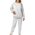 thumbnail image 3 of BLOCLOALO 2 Piece Lounge Set Long Sleeve Pullover Sweatshirts Fashionable Sports Casual Jacket Trousers Round Neck Suit Sweatpants and Sweatshirt Set Plus Size Workout Sets Casual Sets White L, 3 of 7