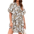thumbnail image 5 of Short Sleeve Women Floral Print Loose Fit Lapel V-neck Casual Mini Dress, 5 of 7