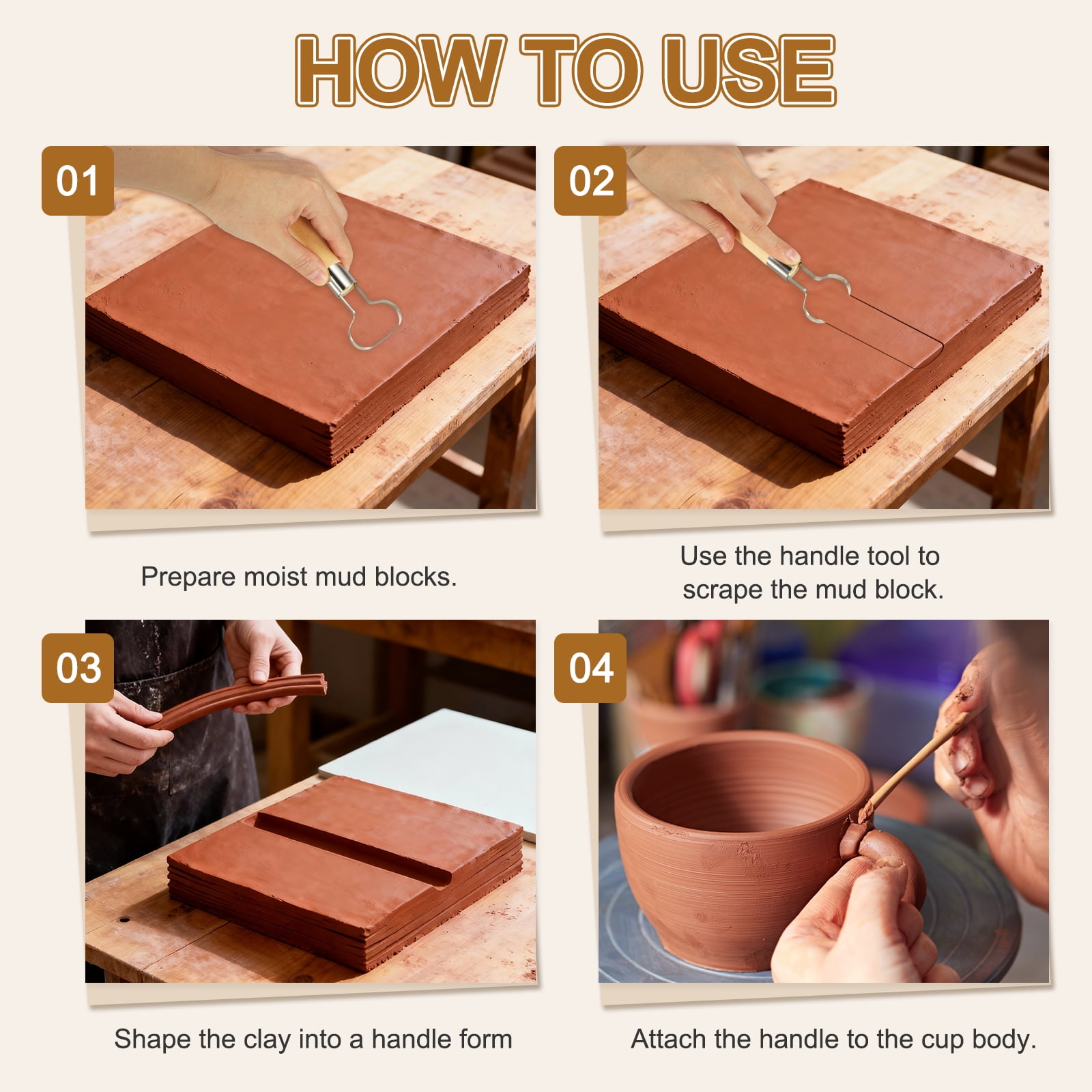 Uxcell 1Set Pottery Handle Making Tool, Pottery Cup Handle Shape Sculpture Scraper Clay Carving Trimming Clay Extruder Tool for Cup Making Ceramic Craft (3 Style)