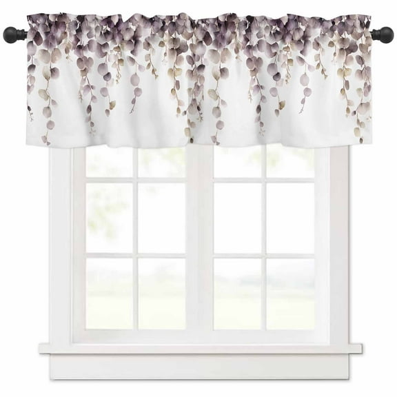 nqOlkjepod Farmhouse Leaves Farmhouse Short Window Curtain Valances, Spring Purple Eucalyptus Sprigs Vines Rod Pocket Kitchen Valances for Living Room Bedroom Bathroom Cafe, 1 Panel - 42" x 18"