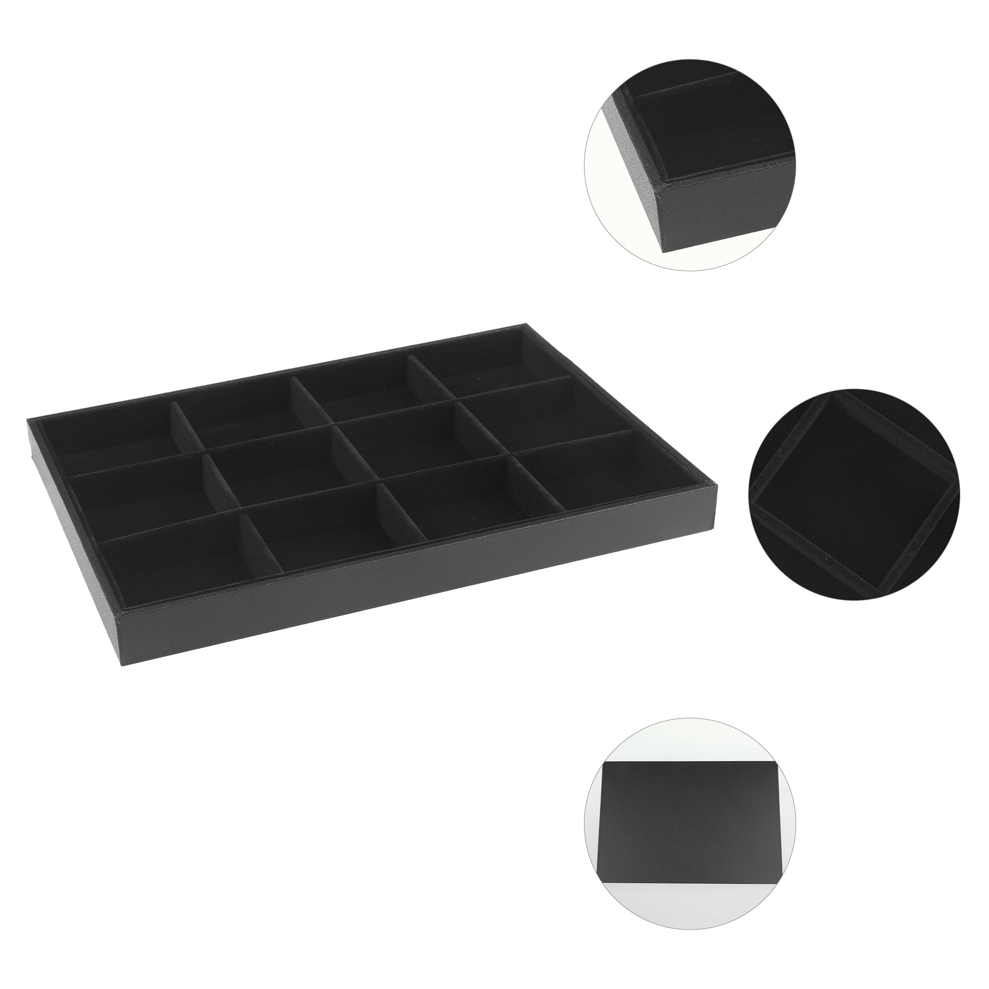 Unique Bargains Velvet Jewelry Boxes Organizer Trays with Removable Dividers for Drawers Black 12 Grid Tray