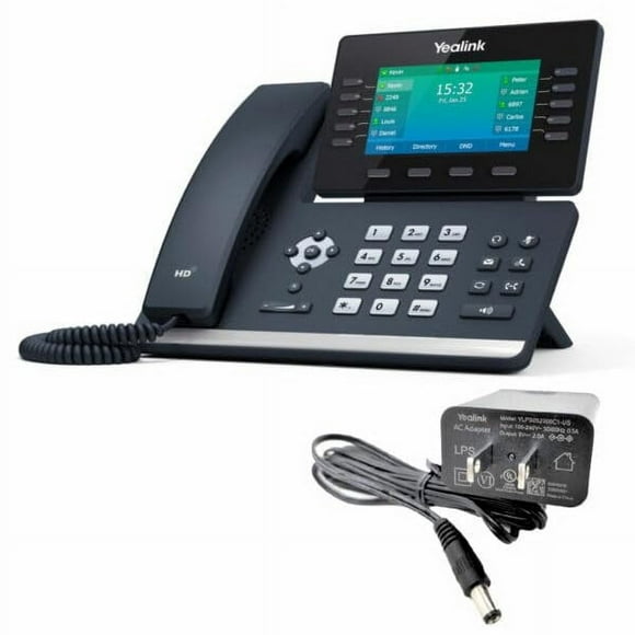 Teléfono IP Yealink T54W con 16 cuentas VoIP con adaptadores de corriente