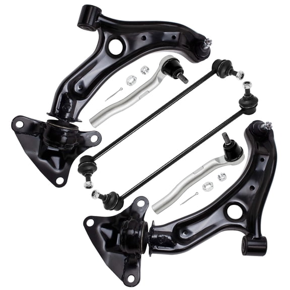 Detroit Axle - 6pc Front Suspension Kit for 2009-2014 Honda Fit 2010-2011 Insight, 2 Lower Control Arms with Ball Joints 2 Sway Bar End Links 2 Outer Tie Rods
