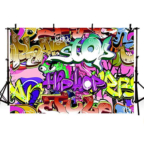 10x8ft Background Graffiti Music Wall Photography Backdrop for Rock and Roll Birthday Party Photo Props LHFU008