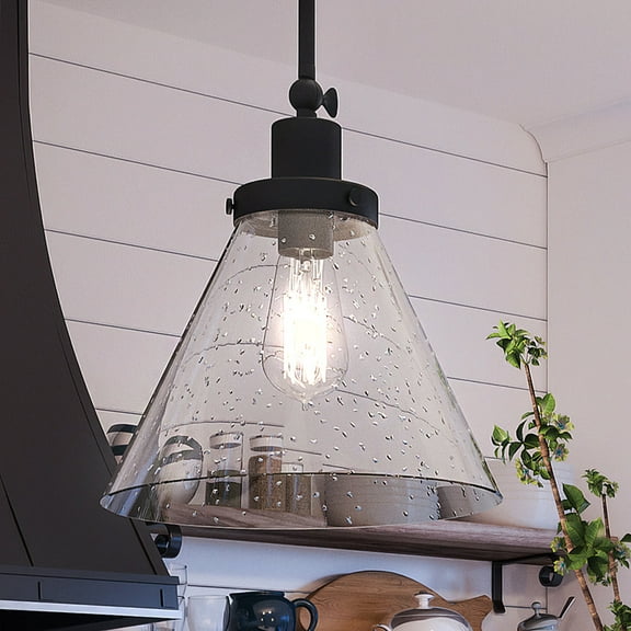Luxury Traditional Pendant, 12.5H x 12W, with Modern Farmhouse Style, Midnight Black, UHP4000 by Urban Ambiance