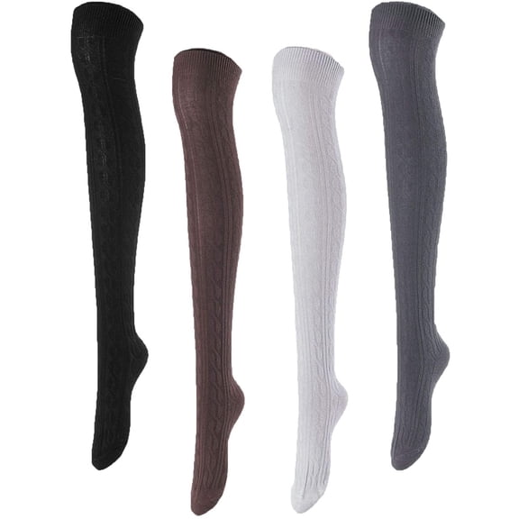 Lovely Annie Big Girl's 4 Pairs Over Knee High Thigh High Thigh High Cotton Socks Size L/XL