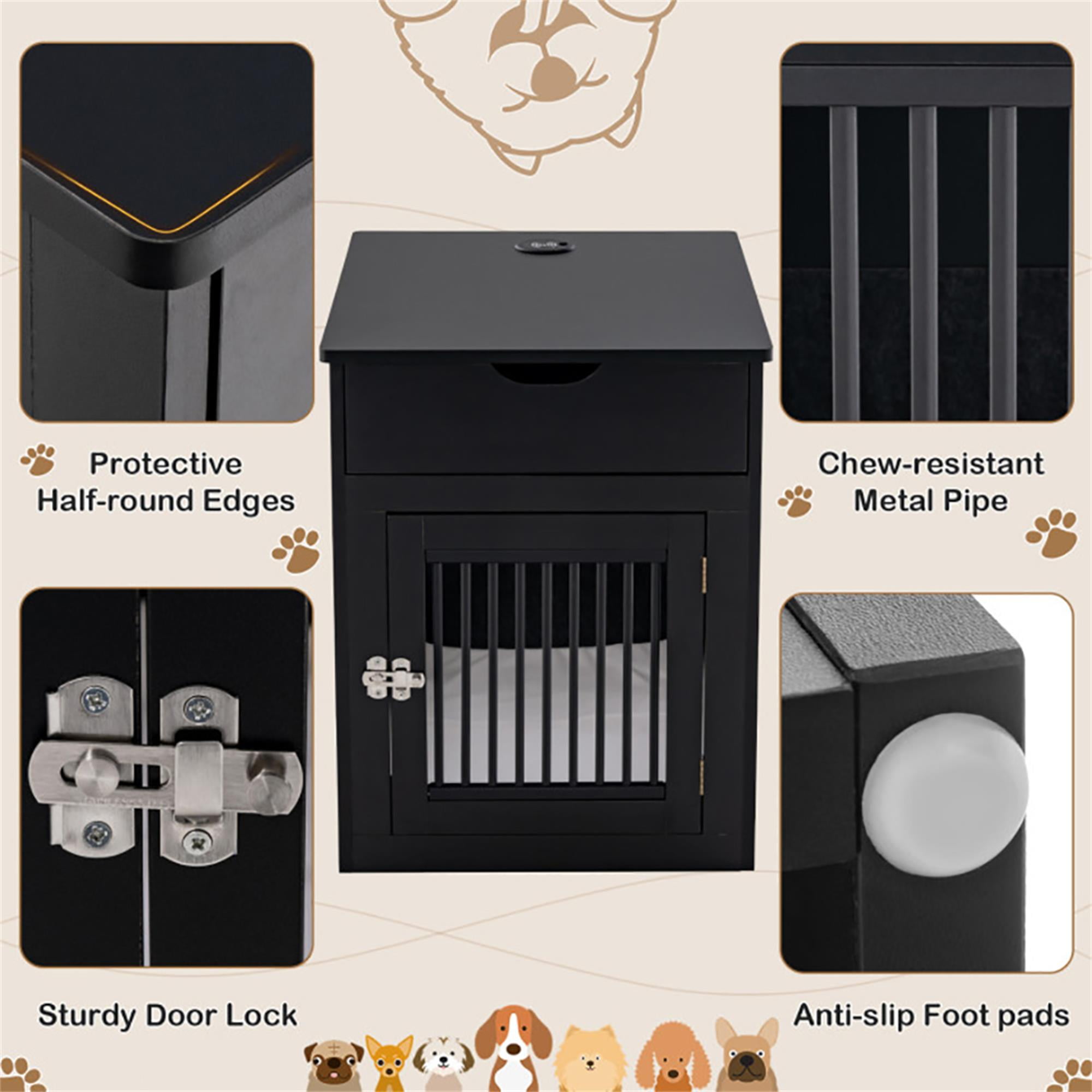 Kadyn 27" 2-In-1 Dog House with Drawer and Wired Wireless Charging, Indoor Dog Crates, Wooden Pet Dog Cages, Black