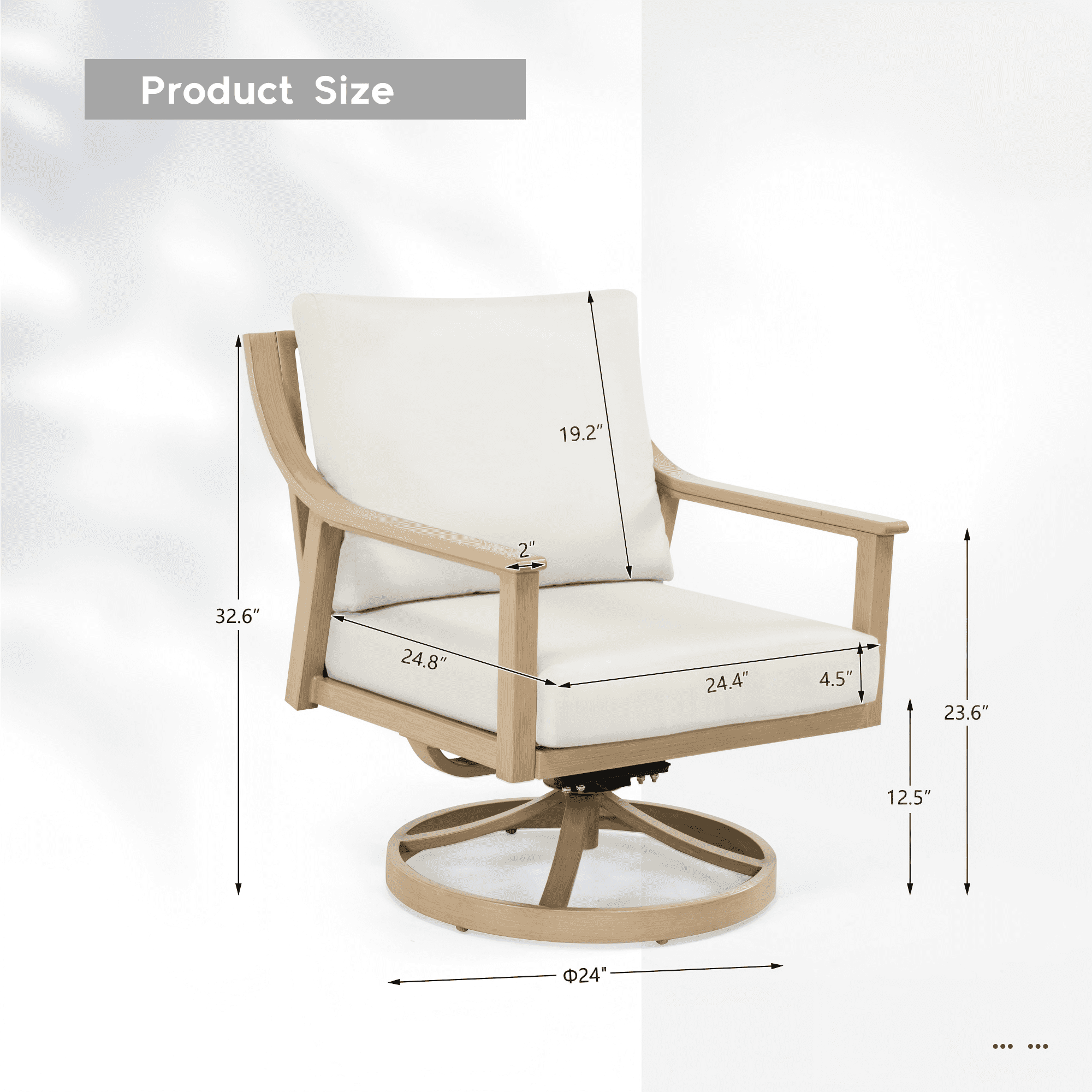 Patio Swivel Chair Outdoor Aluminum Armchair 360 Degree Rotating Sofa Chair with Thick Cushion Patio Seating for Deck Porch Backyard, Beige